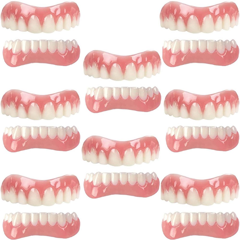 Dentures Instant Cosmetic Veneer False Teeth for Men Women Temporary Top and Bottom False Teeth Smile Silicone Dental Prostheses for Protecting Teeth Regaining Smile,A,8PCS