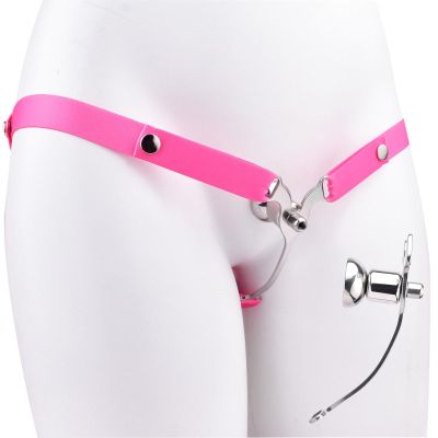 Sissy Men Flat Cage with Elastic Waist Belt, Male Flat Devices for Cross-Dressing Role Play, Metal Negative Inverted Cage - HA02 (Pink)