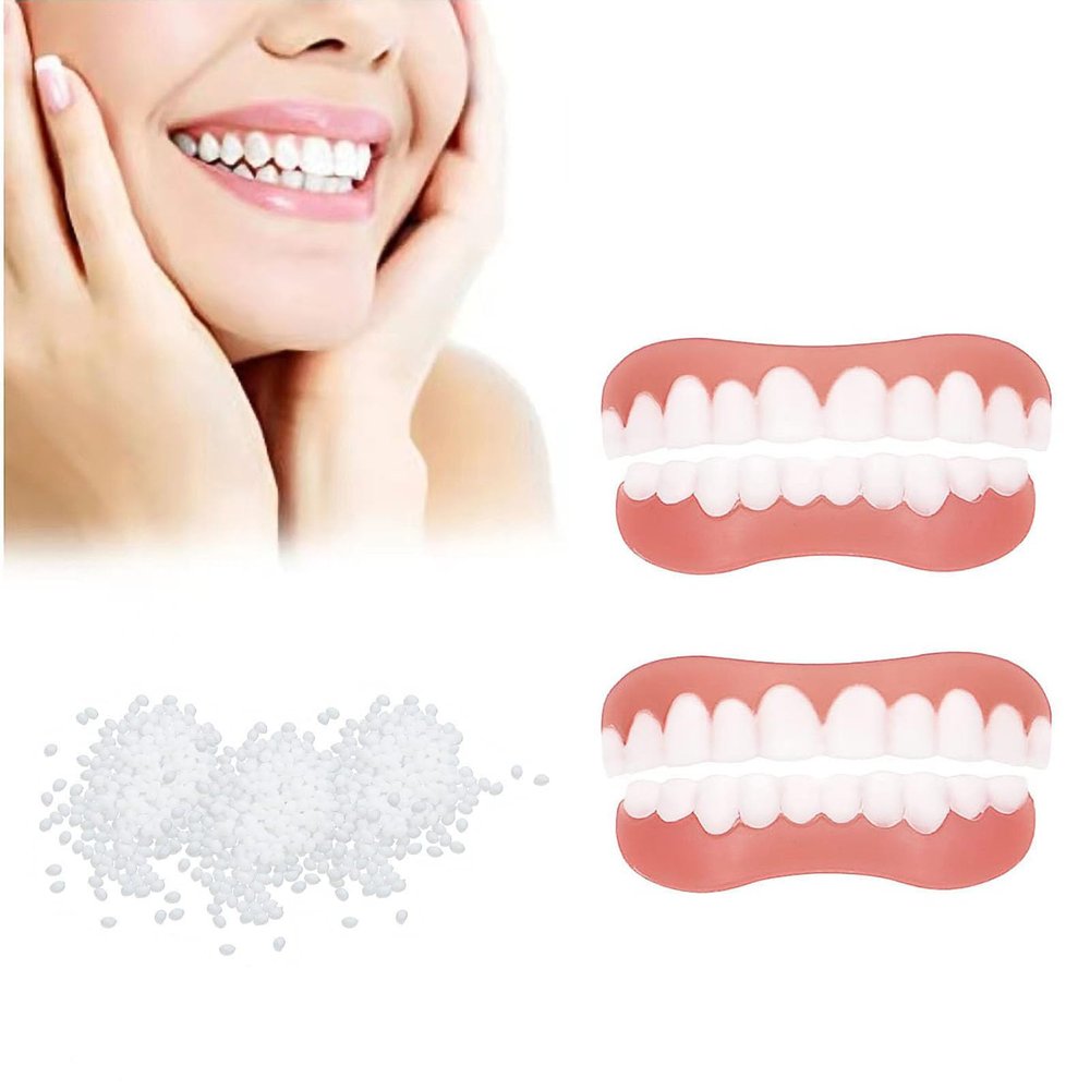 Wttfc 2 Pairs Instant Veneers Dentures, Fake Teeth Veneers False Teeth Clip in Veneers Teeth Whitening Cosmetic Teeth Top and Bottom Snap on Dentures for Women Men Regain Confident Smile