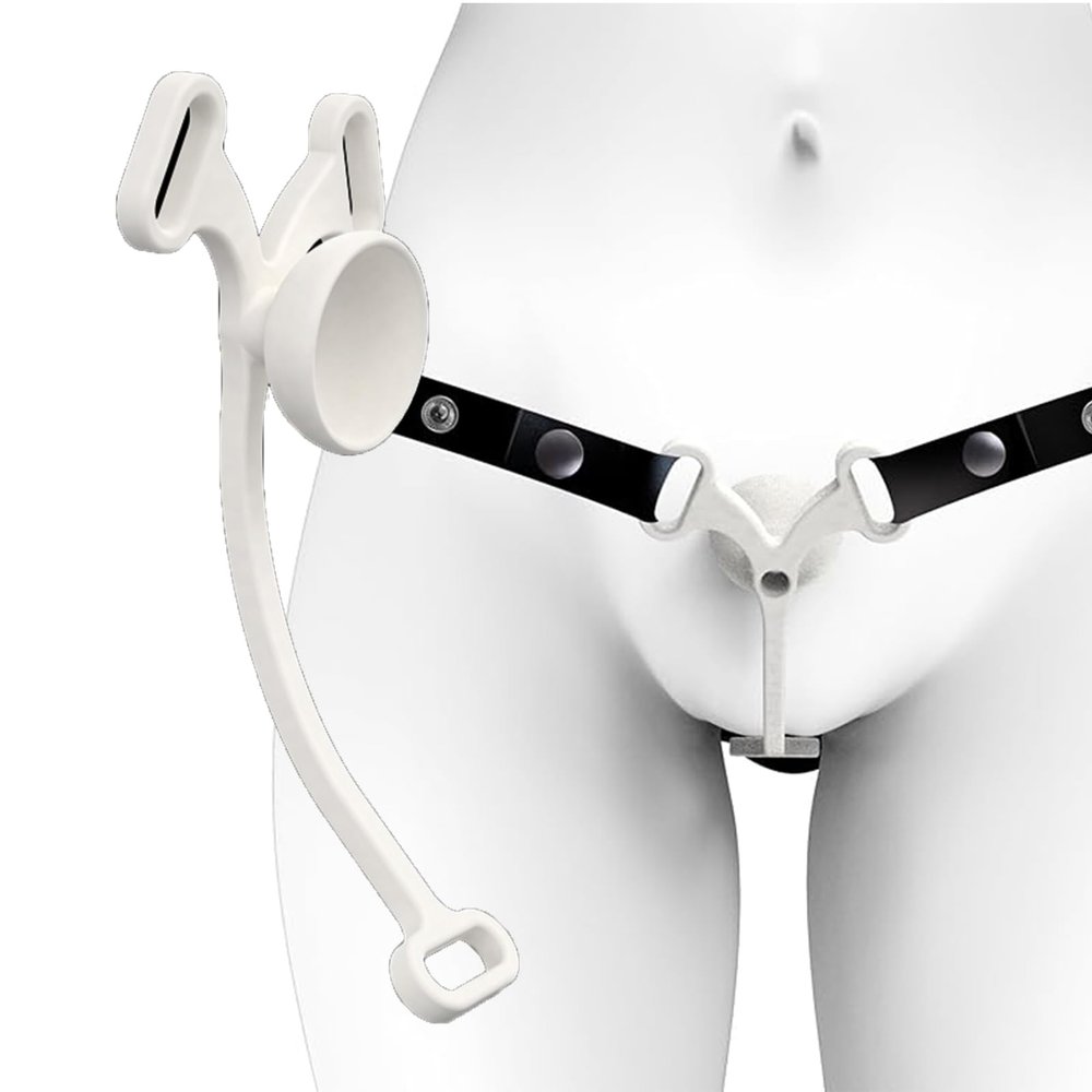 Male Chastity Cage with Elastic Three-Way Strap, Lightweight Flat Chastity Devices for Sissy Men, Negative Inverted Chastity Cage -UKHA05 (Z:White, Short)