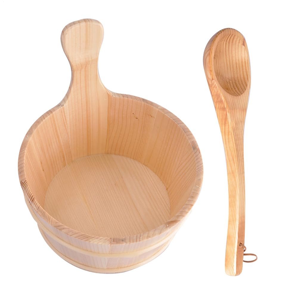 Sauna Bucket Kit - 4L Wooden Bucket, Cedar Sauna Bucket with Handle | Wooden Bucket and Ladle Kit, Sauna Equipment Accessories and Dry Room for Sauna, Hammam, Bathroom