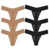 Amwounu Lace Thongs For Women Plus Size Sexy Underwear Soft Panty Stretch Tangas Womens Thong Underwear Size XS-5XL Pack 6, Black*3 Nude*3, M view 1