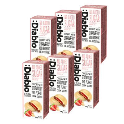 Diablo No Added Sugar Cookies with Strawberry and Peanut Cream Coating  Delicious No Sugar Biscuits, Guilt-Free Snacks for Adults & Families, Sweet Treats Sweetened with Maltitol, 100g (Pack of 6)