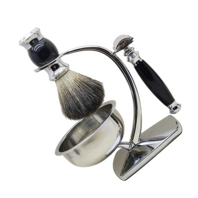 Shaving Brush Set for Men Manual Shaving Kit with Safety Razor Stand and Shaving Bowl and Shaving Brush Imitation Badger Hair and Safety Razor Luxury Men's Gift Set
