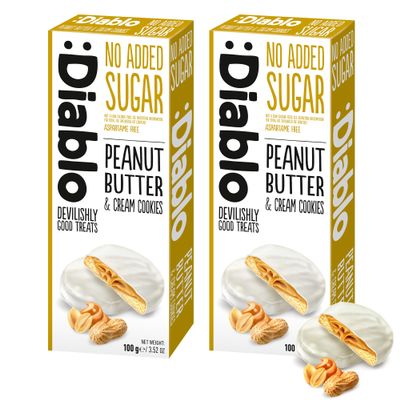 Diablo No Added Sugar Cookies, Peanut Butter and Cream Cookies  Delicious No Sugar Biscuits, Guilt-Free Snacks for Adults & Families, Sweet Treats Sweetened with Maltitol, 100g (Pack of 2)