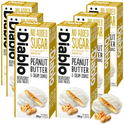 Diablo No Added Sugar Cookies, Peanut Butter and Cream Cookies  Delicious No Sugar Biscuits, Guilt-Free Snacks for Adults & Families, Sweet Treats Sweetened with Maltitol, 100g (Pack of 6)