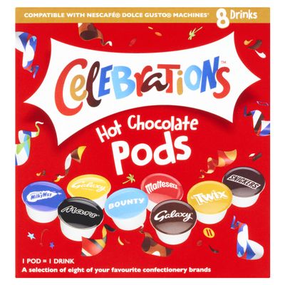 CelEBraTioNS Hot chocolate Pods *compatible with Nescafe Gusto Machines* - A selection of eight of your favourite candy brands - CelEBraTioNs Hot Chocolate Selection