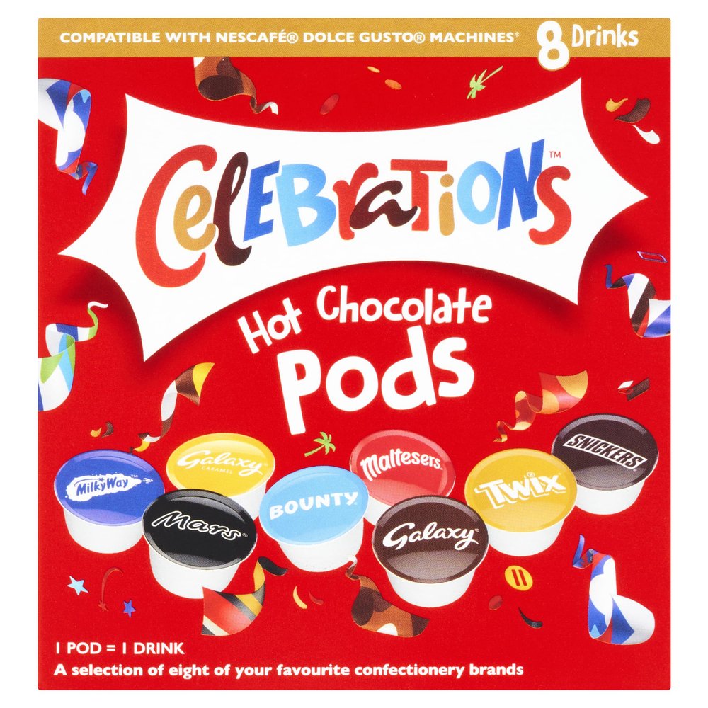 CelEBraTioNS Hot chocolate Pods *compatible with Nescafe Gusto Machines* - A selection of eight of your favourite candy brands - CelEBraTioNs Hot Chocolate Selection