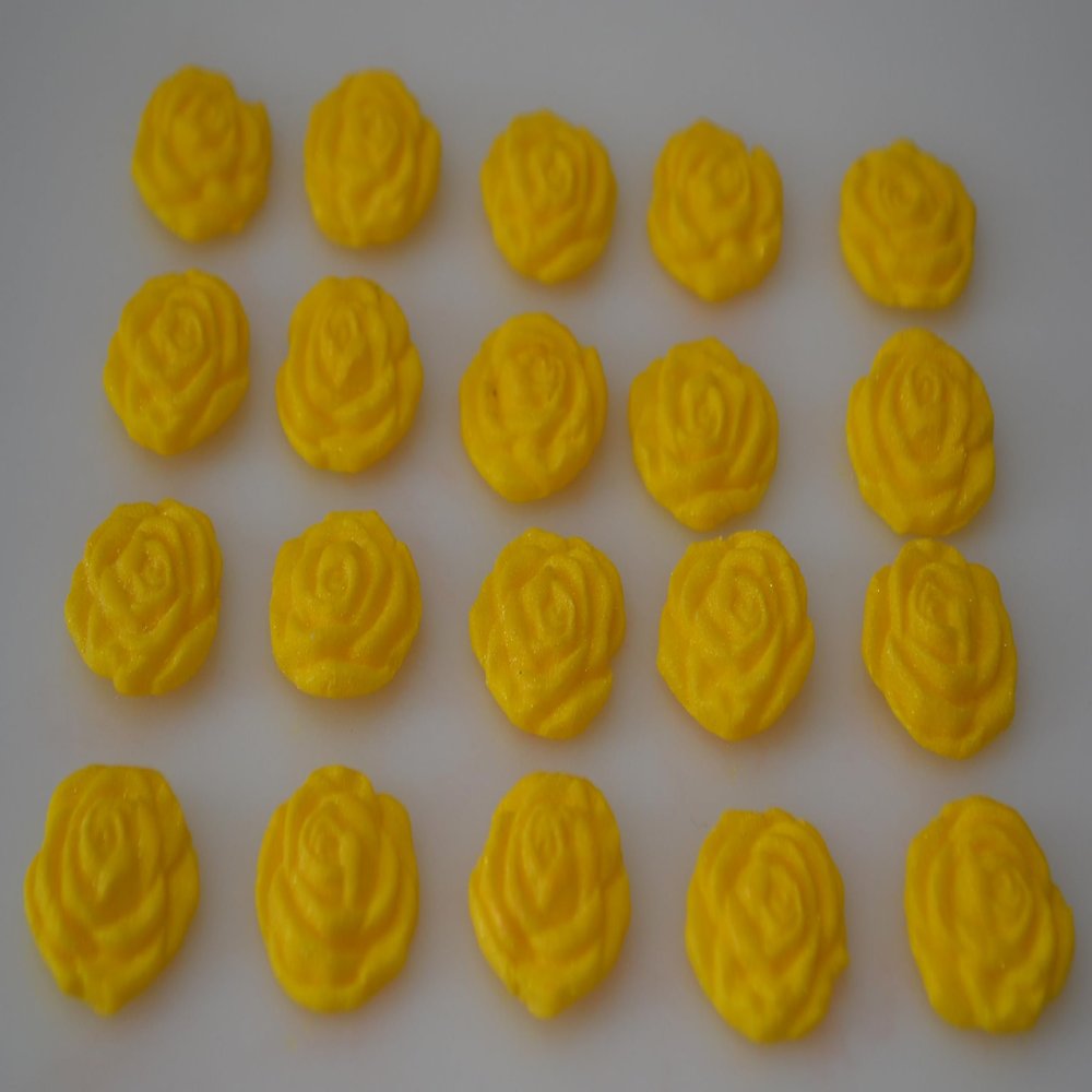 20 x Edible 3D Iced 20mm Golden Yellow Roses Cupcake Toppers, Decorations Cake