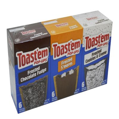 Toast'em Pop-Ups Frosted Variety Pack Chocolate Fudge, Smores & Cookies & Creme (18 pastries) Similar to Pop Tarts