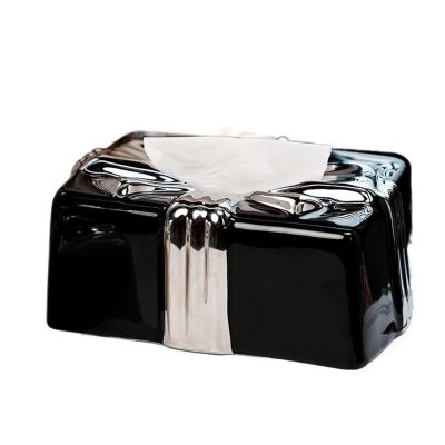 DFHS46JK Tissue Box Cover Creative Bowknot Ceramic Tissue Box For Household Living Room, Dining Table Drawer, Coffee Table In Living Room(Black)