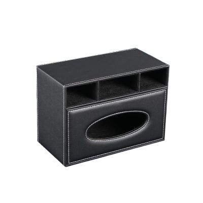 DFHS46JK Tissue Box Cover PU Leather Multifunctional Tissue Box Cover Holder, Organizer For Bathroom Vanity Countertops Decor In Living Room