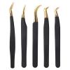 5 Pcs Lash Tweezers Kit, Professional Stainless Steel Eyelash Extension Tools With Curved Tips, Non-Slip Grip, Ideal For Beauty Salons And Home Use view 1