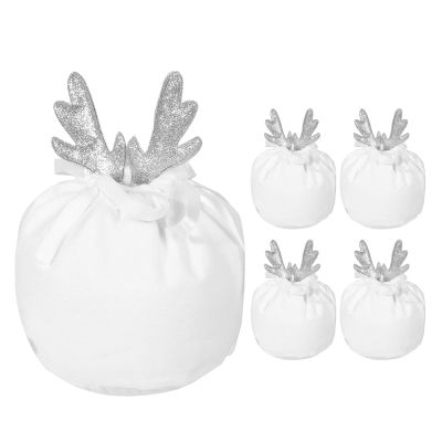 Deer Ear Christmas Candy Bags, 5pcs Antlers Drawstring Bags Christmas Pouch, Christmas Antler Velvet Drawstring Bags for Toys Candy Cookies - 13x15 cm