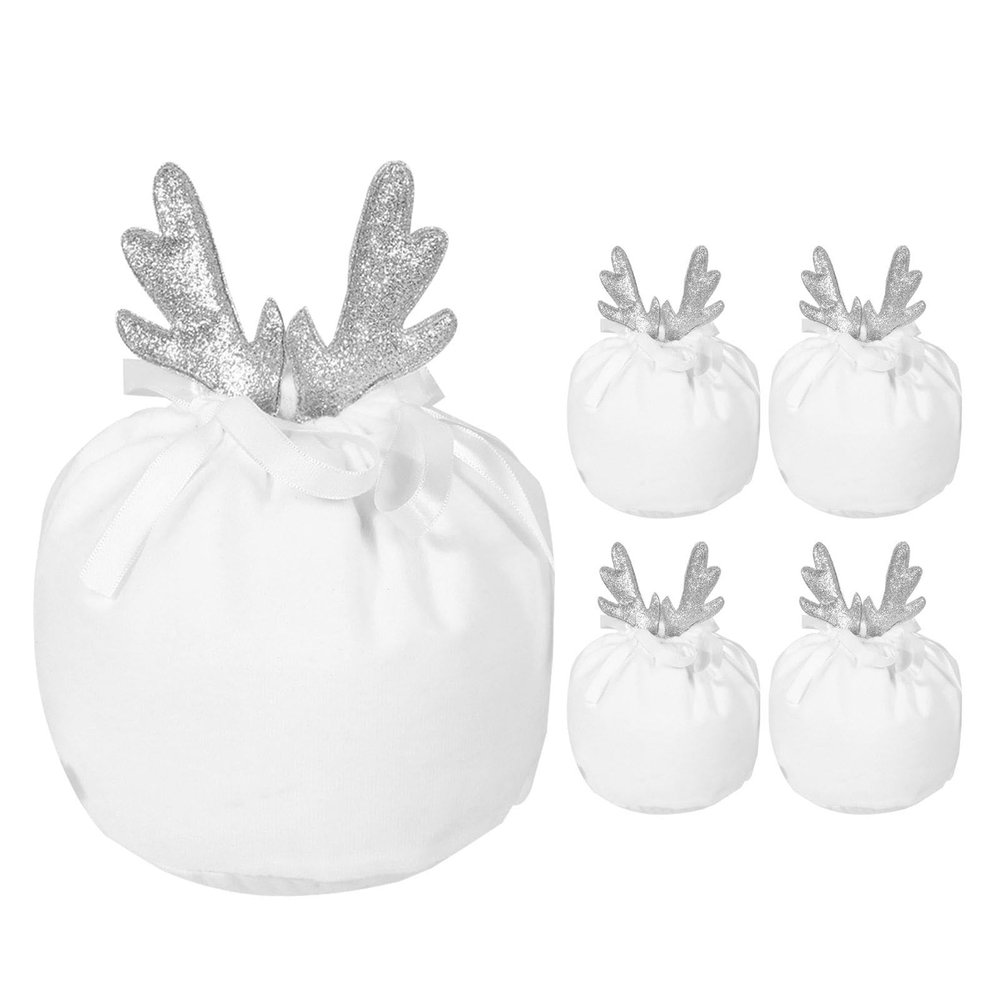 Deer Ear Christmas Candy Bags, 5pcs Antlers Drawstring Bags Christmas Pouch, Christmas Antler Velvet Drawstring Bags for Toys Candy Cookies - 13x15 cm