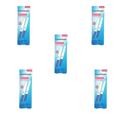 Clear & Simple Pregnancy Test Sticks 2pk - Find Out If You are Pregnant with These Accurate Tests - Easy to Use, and Over 99% Accurate - 2 Tests in The Pack - Pack of 5