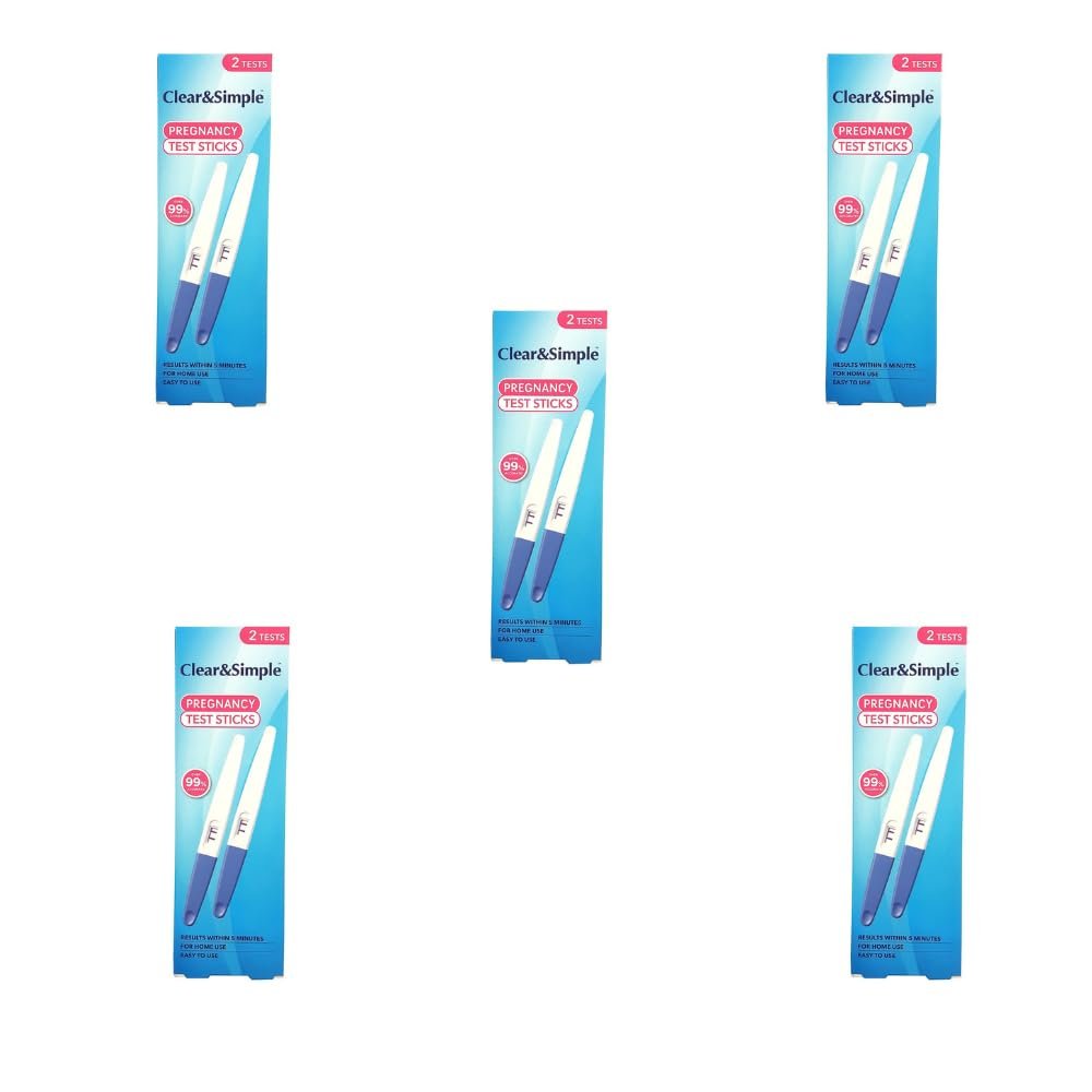Clear & Simple Pregnancy Test Sticks 2pk - Find Out If You are Pregnant with These Accurate Tests - Easy to Use, and Over 99% Accurate - 2 Tests in The Pack - Pack of 5