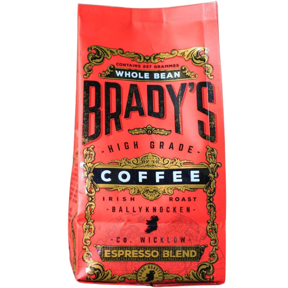 Brady's Whole Coffee Beans Espresso Blend - 227g Medium Roast Featuring Brazilian, Guatemalan & Colombian Origins - Chocolate Notes