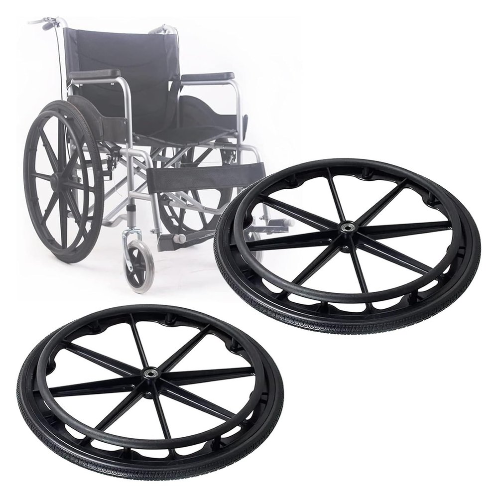 Wheelchair Rear Wheels Replacement Set Of Set Of 2 20in 22in 24in Wheelchair Wheel, Integrally Formed Solid Polyurethane Tire Wheelchair Wheel, With Bearings, Handrim And Threaded Stem(20in(51cm)*13/8