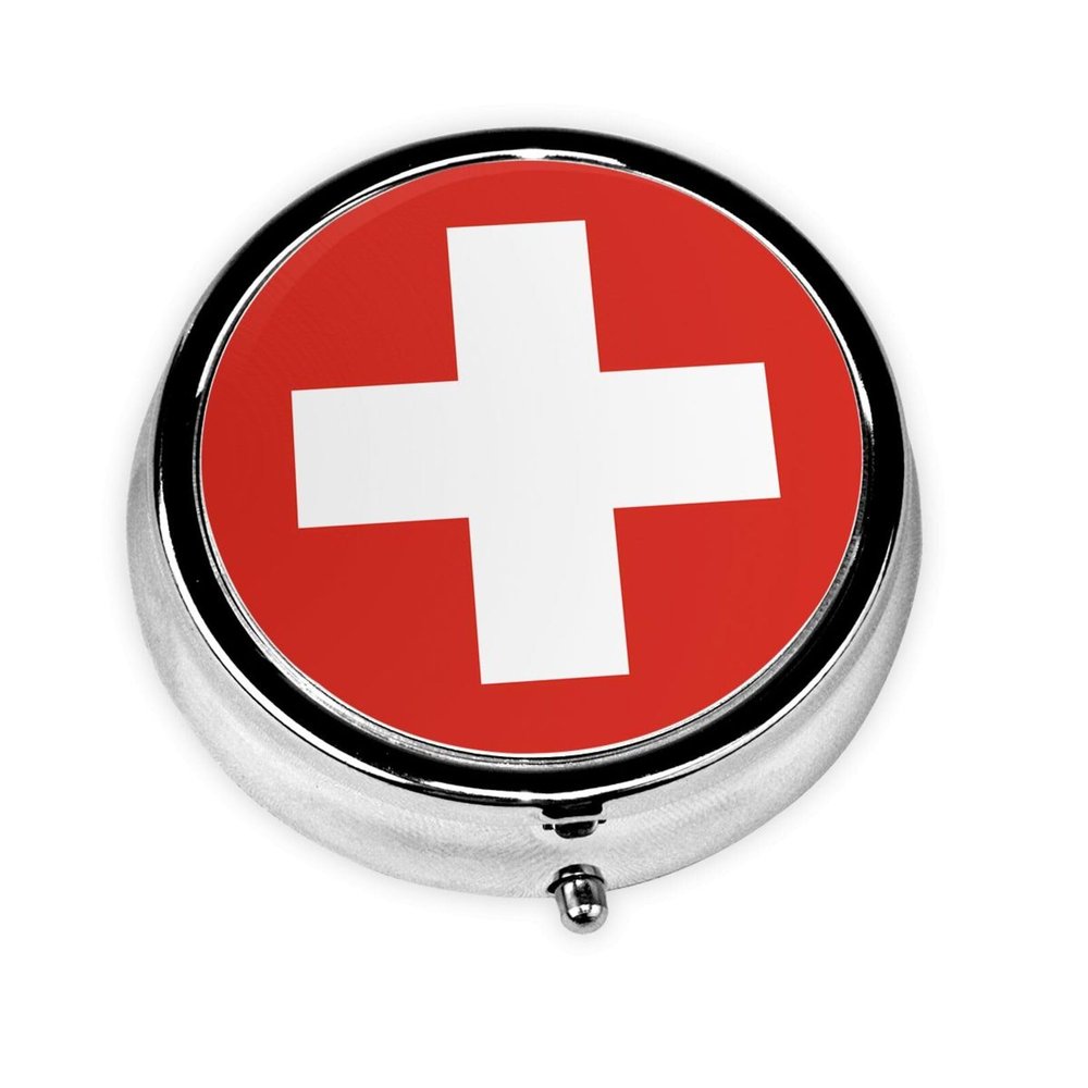 WHJYYXDE Round Pill Box 2.0x2.0x0.7 in Mini Travel Medicine Pill Organizer Box for Travel, Light to Carry Swiss Flag Printing