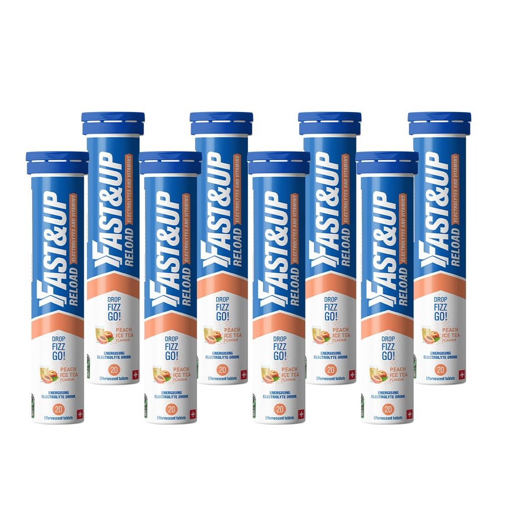 Fast&Up Reload Megapack  160 Effervescent Tablets  Peach Ice Tea  Instant Electrolytes for Rapid Hydration & Energy - Added Vitamin C & B12 for Performance, Wellbeing, Travel & Recovery  Vegan