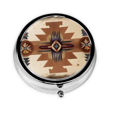 WHJYYXDE Round Pill Box 2.0x2.0x0.7 in Mini Travel Medicine Pill Organizer Box for Travel, Light to Carry Native American Patterns Printed