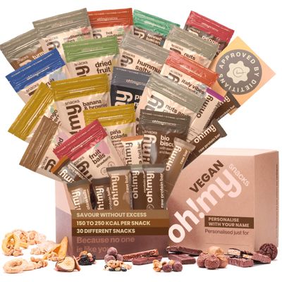 Oh!mysnacks Vegan Hamper - Healthy Snacks and Vegan Sweets Gift | Gift Hamper of Low Fat Snacks | Vegan Food Hamper containing Low Calorie Snacks | Healthy Snacks for Adults (30 Snacks)