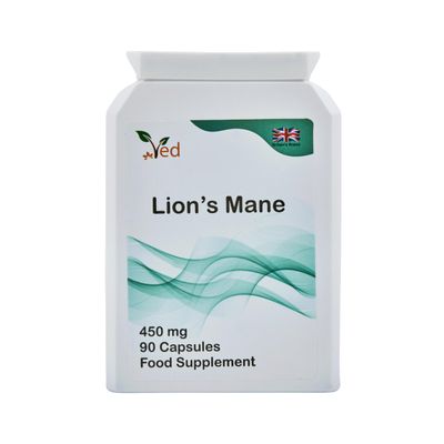 Ved Lions Mane Supplement 450mg, Lion's Mane Mushroom 15:1 Extract 90 Vegan Capsule (3 Months Supply)
