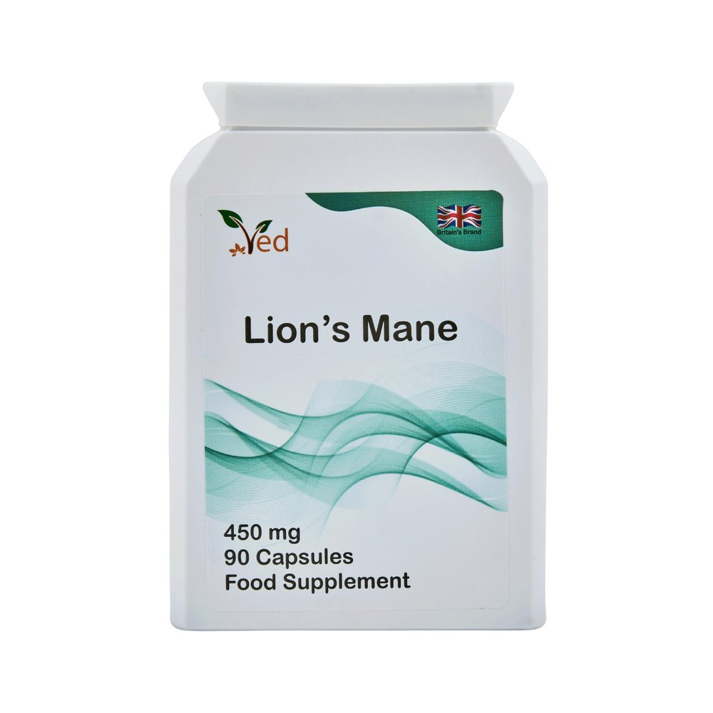Ved Lions Mane Supplement 450mg, Lion's Mane Mushroom 15:1 Extract 90 Vegan Capsule (3 Months Supply)