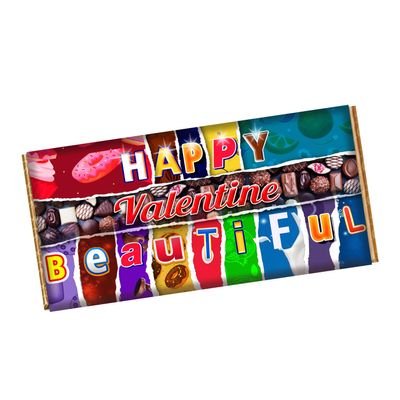 Happy Valentine Beautiful Chocolate Bar Wrapper Novelty Gift Present For Wife Husband Lover Partner On Valentines Birthday Xmas CH-9754 (with chocolate bar (100g))