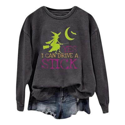 WILLBEST halloween sweatshirts for women witch novelty blouse tees tee tops tee tops shirt long sleeve horror skull holiday ghost pumpkin lightweight halloween costumes for women plus couples
