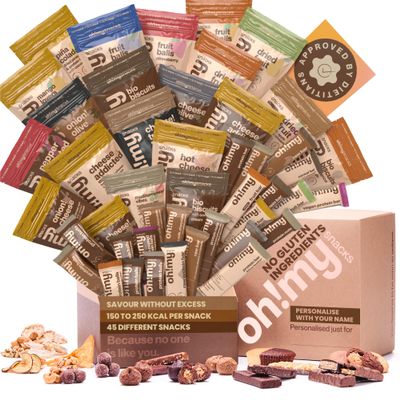 Oh!mysnacks No Gluten Hamper: No Gluten Ingredients Healthy Snacks | No Gluten Ingredients Snacks Hamper with Low Calorie Snacks | Snacks Box with Healthy Snacks for Adults & Kids (45 Snacks)