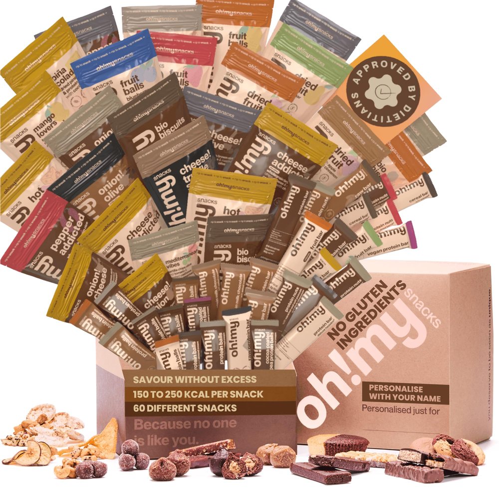 Oh!mysnacks No Gluten Hamper: No Gluten Ingredients Healthy Snacks | No Gluten Ingredients Snacks Hamper with Low Calorie Snacks | Snacks Box with Healthy Snacks for Adults & Kids (60 Snacks)