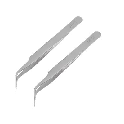 2 Pack Ultra-Fine High Precision Stainless Steel Tweezers Thick Tip Curved Head Flat Head Tweezers Straight Tweezers Electronic Repair Clips (silvery,ST-15(120mm))