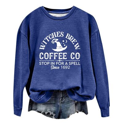 halloween shirts for women witch casual tees long sleeve autumn clothes 2024 pullover tops witch skeleton novelty print ghost pumpkin sweatshirts casual halloween costumes for women 2024