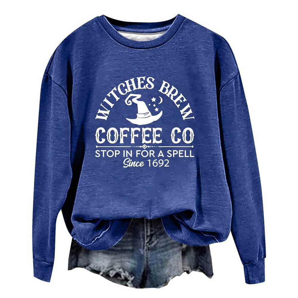 halloween shirts for women witch casual tees long sleeve autumn clothes 2024 pullover tops witch skeleton novelty print ghost pumpkin sweatshirts casual halloween costumes for women 2024