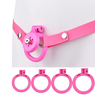 Male Flat Cage with Sounding Rod and 4 Different Size Rings, Lightweight Flat Devices for Sissy Men Disguise - HA08 (Pink)