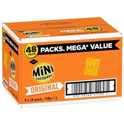 Jacob's Original Mini Cheddars Cheese Biscuits (48 x 25g Bags)  Savory Cheddar Cheese Snacks, Perfect for School Lunches, Snacking & Sharing