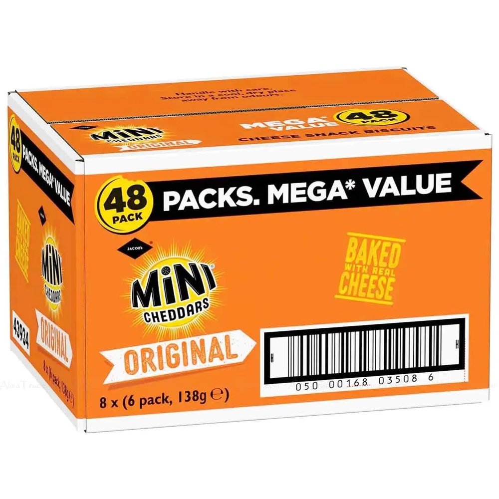 Jacob's Original Mini Cheddars Cheese Biscuits (48 x 25g Bags)  Savory Cheddar Cheese Snacks, Perfect for School Lunches, Snacking & Sharing