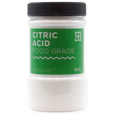 Citric Acid Food Grade 750g Jar. Pure Anhydrous Citric Acid Powder for Meat & Drink Preservation & Flavour Enhancer. 100% Pure Fine Crystals. GMO-Free, Premium Quality, Vegan, Gluten-Free.