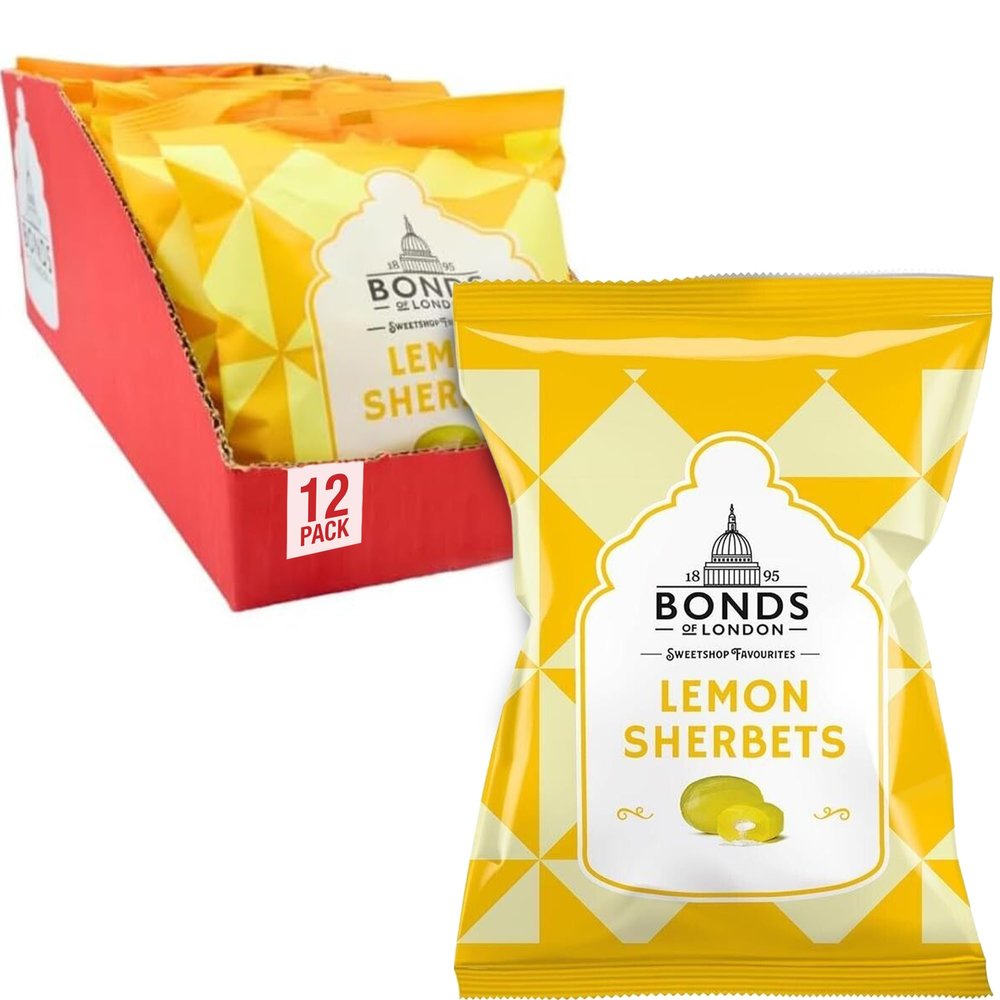 Bonds of London Lemon Sherbets Bags, Retro Hard Gift Sweets, Vegetarian Friendly, 120 g (Pack of 12)