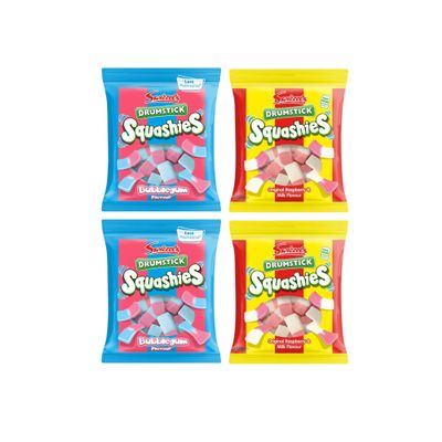 Squashies Drumstick Mix Bundle - x2 Original Raspberry & Milk 120g And x2 Bubblegum 120g