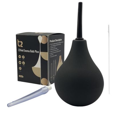 T2 Enema Bulb 224ml for Men and Women - Reusable Colon Cleansing Douche for Constipation - UKCA, CE & FDA Certified - Includes 1 Brush & 2 Nozzles (1 Soft and 1 Hard)