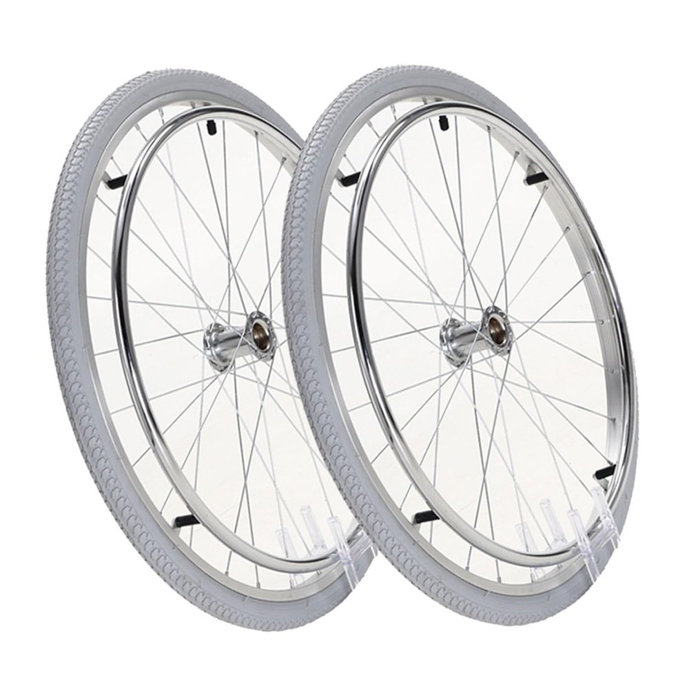 24x1 3/8 Rear Wheels for Manual Wheelchairs, 24 Inch Rubber Pneumatic Tires Replacement Wheel, Wheelchair Rear Wheels Accessories, with 1/2" Bearing (1 Set of 2)