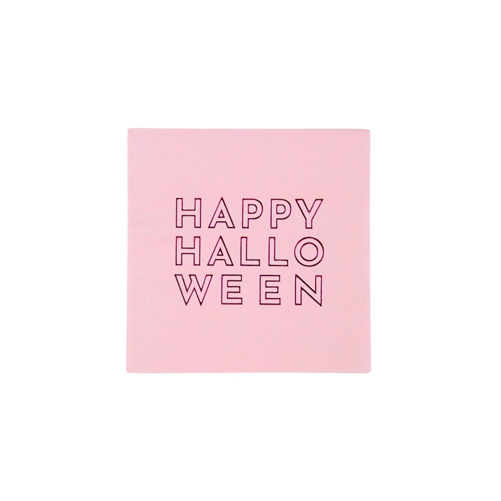 Happy Halloween Pink Cocktail Napkins by Bonjour Fte 20 Pack, 5" Folded with Spooky Cute Pink & Hot Pink Foil Accents Premium 3-Ply, FSC-Certified Paper Perfect for Halloween Parties