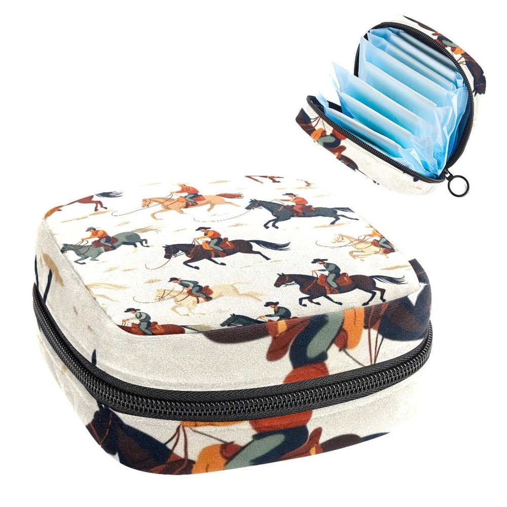 Period Kit Bag for Girls Women Ladies, Wild Cowboys Men Sanitary Napkin Disposal Bags, Large Capacity Zipper Menstrual Pad Pouch