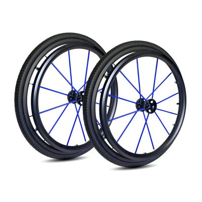 2Pcs 24 Inch Sports Wheelchair Wheel Replacement, 241.38 Inflatable Rear Wheel, Polyurethane Tire with Aluminum Alloy Spoke Hub(Blue)