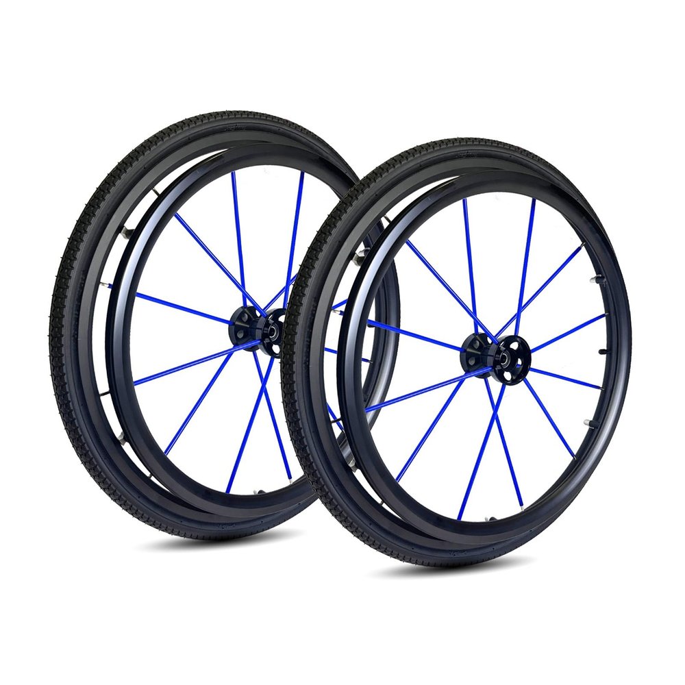 2Pcs 24 Inch Sports Wheelchair Wheel Replacement, 241.38 Inflatable Rear Wheel, Polyurethane Tire with Aluminum Alloy Spoke Hub(Blue)