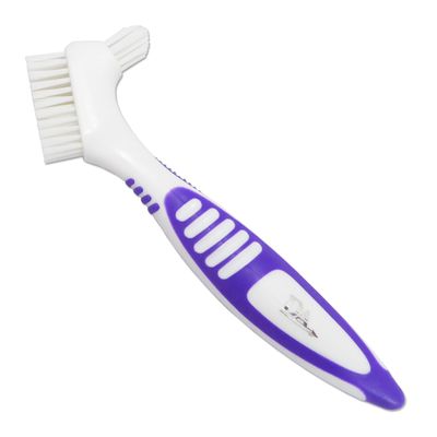 Denture Brush ~ Rubber Grips, Easy Hold Handle, Double Bristle Head (Purple, One Size)
