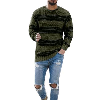 Foweknow Work Jumper Men's Striped Crew Neck Knitted Jumper Simplicity Fashionable Versatile Outdoor Jacket Bequme Warm Winter Jumper Loose Everyday Business Leisure Jumper, Green, XXL